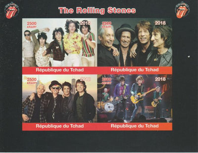 Chad 2018 Rolling Stones imperf sheetlet containing 4 values unmounted mint. Note this item is privately produced and is offered purely on its thematic appeal.