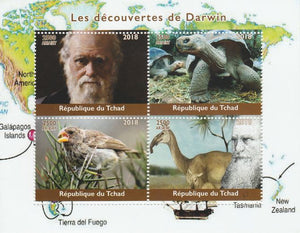 Chad 2018 Charles Darwin perf sheetlet containing 4 values unmounted mint. Note this item is privately produced and is offered purely on its thematic appeal.