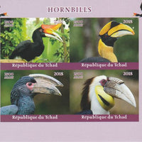 Chad 2018 Hornbill Birds imperf sheetlet containing 4 values unmounted mint. Note this item is privately produced and is offered purely on its thematic appeal.