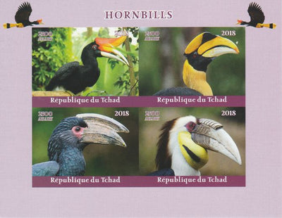 Chad 2018 Hornbill Birds imperf sheetlet containing 4 values unmounted mint. Note this item is privately produced and is offered purely on its thematic appeal.