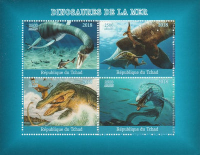 Chad 2018 Marine Dinosaurs perf sheetlet containing 4 values unmounted mint. Note this item is privately produced and is offered purely on its thematic appeal.