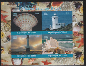 Chad 2018 Shells & Lighthouses imperf sheetlet containing 4 values unmounted mint. Note this item is privately produced and is offered purely on its thematic appeal.