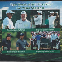 Chad 2018 Tiger Woods & Phil Mickelson (golf) imperf sheetlet containing 4 values unmounted mint. Note this item is privately produced and is offered purely on its thematic appeal.