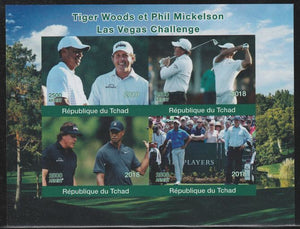 Chad 2018 Tiger Woods & Phil Mickelson (golf) imperf sheetlet containing 4 values unmounted mint. Note this item is privately produced and is offered purely on its thematic appeal.