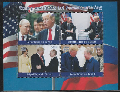 Chad 2018 Trump & Putin Summit perf sheetlet containing 4 values unmounted mint. Note this item is privately produced and is offered purely on its thematic appeal.