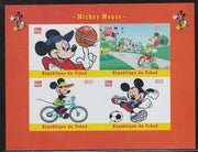 Chad 2018 Mickey Mouse imperf sheetlet containing 4 values unmounted mint. Note this item is privately produced and is offered purely on its thematic appeal.