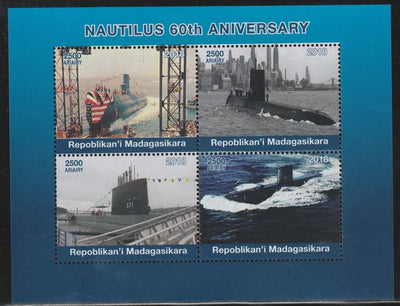 Madagascar 2018 Nautilus 60th Anniversary perf sheetlet containing 4 values unmounted mint. Note this item is privately produced and is offered purely on its thematic appeal.