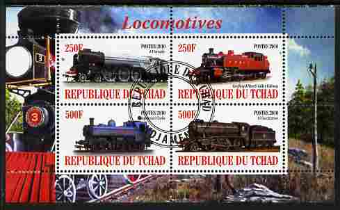 Chad 2010 Steam Locomotives perf sheetlet containing 4 values fine cto used