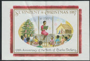 St Vincent 1987 Christmas (Charles Dickens) m/sheet (Teacher reading to Class) $5 stamp perf on 3 sides only (imperf at top) unmounted mint but creased.,(ex Format archives)