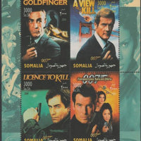 Somalia 2004 James Bond perf sheetlet containing 4 values unmounted mint. This sheet is in a large format with a predominately green margin (see also item 176691). Note this item is privately produced and is offered purely on its thematic appeal
