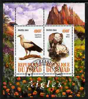 Chad 2010 Birds of Prey #2 perf sheetlet containing 2 values fine cto used