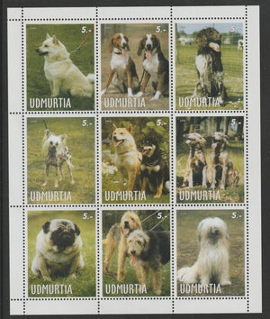 Udmurtia Republic 1999 Dogs (various) perf sheetlet containing complete set of 9 values, unmounted mint