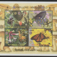 Chad 2008 Butterflies perf sheetlet containing 4 values (with Scouts, Lions Int & Rotary Logos)unmounted mint. Note this item is privately produced and is offered purely on its thematic appeal
