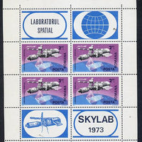 Rumania 1974 Skylab Space Laboratory m/sheet containing block of 4 & 4 labels unmounted mint, as SG 4119, Mi BL 117