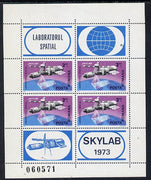 Rumania 1974 Skylab Space Laboratory m/sheet containing block of 4 & 4 labels unmounted mint, as SG 4119, Mi BL 117