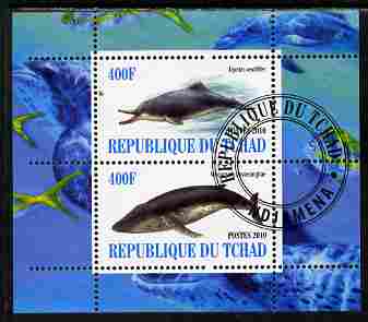 Chad 2010 Whales & Dolphins perf sheetlet containing 2 values fine cto used