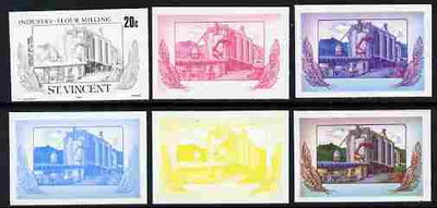 St Vincent 1985 Flour Milling 20c the set of 6 imperf progressive proofs comprising the 4 individual colours plus 2 and 3-colour composites as SG 928 unmounted mint