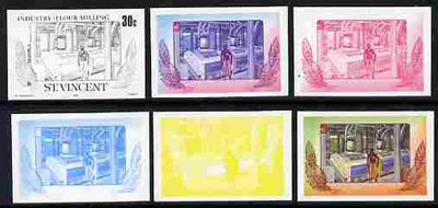St Vincent 1985 Flour Milling 30c the set of 6 imperf progressive proofs comprising the 4 individual colours plus 2 and 3-colour composites as SG 929 unmounted mint