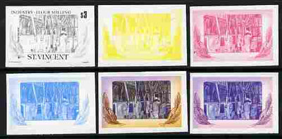 St Vincent 1985 Flour Milling $3 the set of 6 imperf progressive proofs comprising the 4 individual colours plus 2 and 3-colour composites as SG 931 unmounted mint