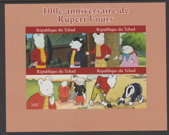 Chad 2020 100th Anniversary of Rupert the Bear imperf sheetlet containing 4 values unmounted mint