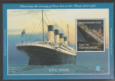 Turkmenistan 1997 Titanic perf souvenir sheet containing 1 value unmounted mint. Note this item is privately produced and is offered purely on its thematic appeal