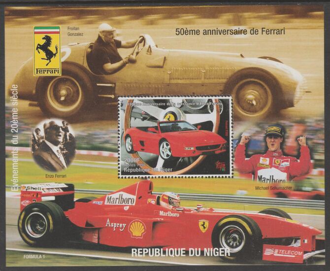 Niger Republic 1998 Ferrari perf s/sheet with Italia 98,imprint unmounted mint. Note this item is privately produced and is offered purely on its thematic appeal