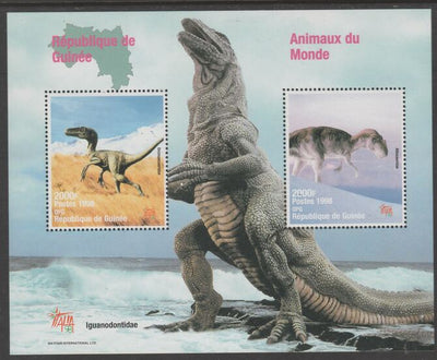 Guinea - Conakry 1998 Dinosaurs perf s/sheet containing 2 values each with Italia 98,imprint unmounted mint. Note this item is privately produced and is offered purely on its thematic appeal