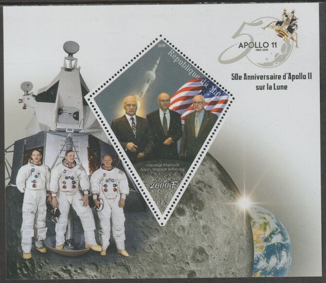 Mali 2019 Moon Landing - 50th Anniversary perf deluxe sheet containing one diamond shaped value unmounted mint