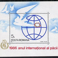 Rumania 1986 Int Year of Peace m/sheet, Mi BL 228