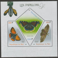 Mali 2019 Butterflies perf sheet containing three shaped values unmounted mint