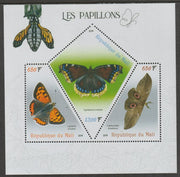 Mali 2019 Butterflies perf sheet containing three shaped values unmounted mint