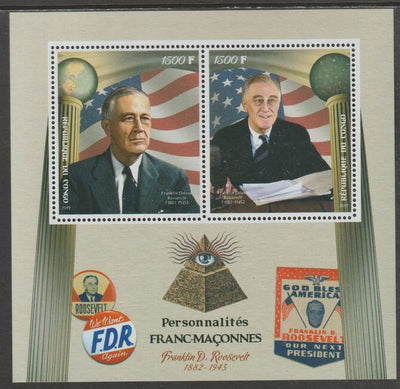 Congo 2019 Freemasons - F D Roosevelt perf sheet containing two values unmounted mint