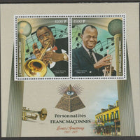 Congo 2019 Freemasons - Louis Armstrong perf sheet containing two values unmounted mint