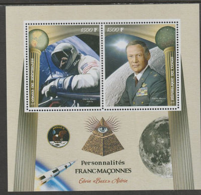 Congo 2019 Freemasons - Buzz Aldrin perf sheet containing two values unmounted mint