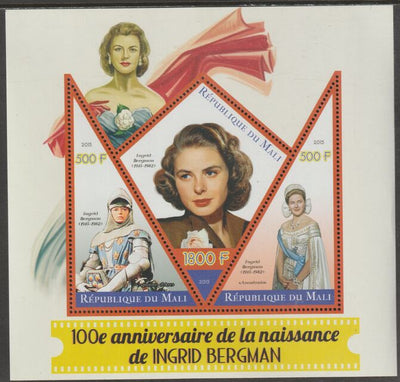 Mali 2015 Birth Centenary of Ingrid Bergman perf sheet containing three shaped values unmounted mint