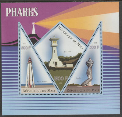 Mali 2015 Lighthouses perf sheet containing three shaped values unmounted mint