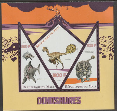 Mali 2015 Dinosaurs perf sheet containing three shaped values unmounted mint