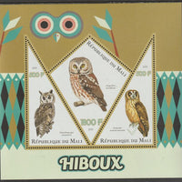 Mali 2015 Owls perf sheet containing three shaped values unmounted mint