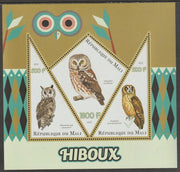 Mali 2015 Owls perf sheet containing three shaped values unmounted mint