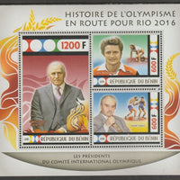 Benin 2015 Rio Olympics - History #2 perf sheet containing three values unmounted mint