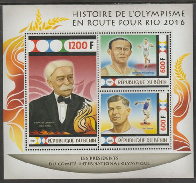 Benin 2015 Rio Olympics - History #5 perf sheet containing three values unmounted mint