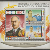 Benin 2015 Rio Olympics - History #7 perf sheet containing three values unmounted mint