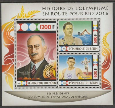 Benin 2015 Rio Olympics - History #7 perf sheet containing three values unmounted mint
