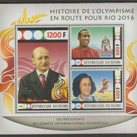 Benin 2015 Rio Olympics - History #8 perf sheet containing three values unmounted mint