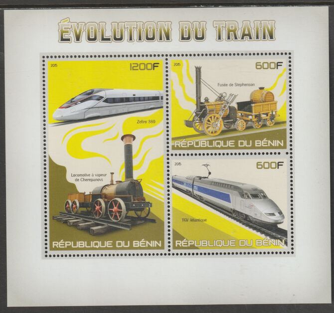 Benin 2015 Evolution of the Train perf sheet containing three values unmounted mint