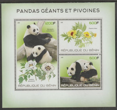 Benin 2015 Pandas perf sheet containing three values unmounted mint