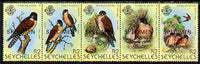 Seychelles 1980 Birds 2nd Issue - Kestrel perf strip of 5 each overprinted SPECIMEN unmounted mint SG 463s-67s