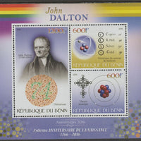 Benin 2016 John Dalton - Atomics perf sheet containing three values unmounted mint
