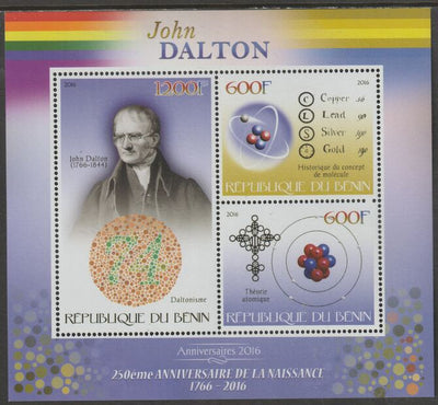 Benin 2016 John Dalton - Atomics perf sheet containing three values unmounted mint