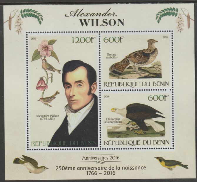 Benin 2016 Alexander Wilson - Birds perf sheet containing three values unmounted mint